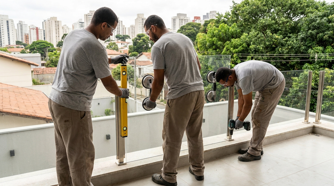 Guarda-corpo em terraço alto com vista cidade em Porto Velho-RO
